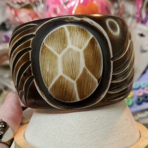 Carved Turtle Shell Look Large Bangle By Antika Collection
